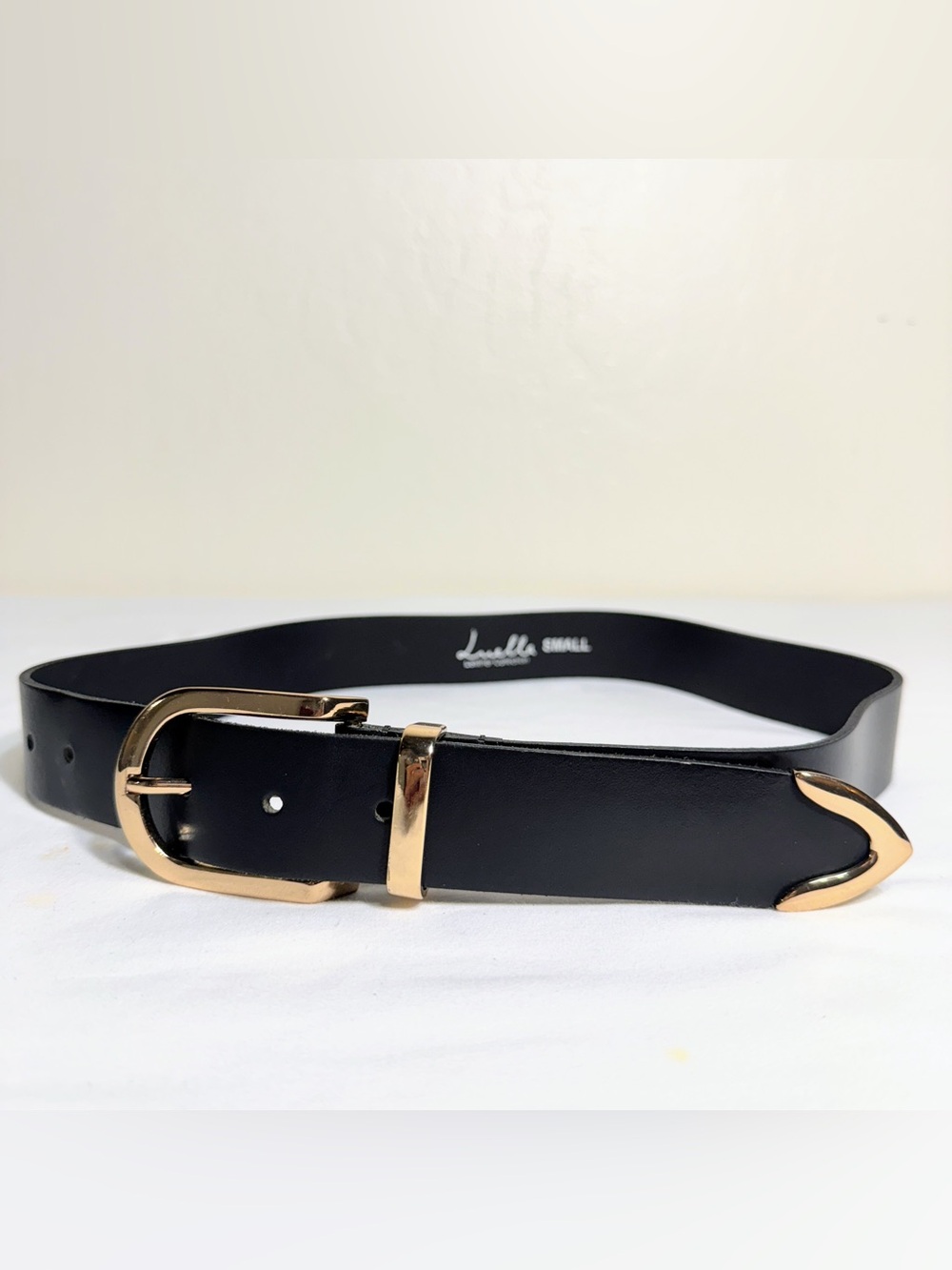 Luella Leather Collection Black Leather Belt Gold Buckle Small